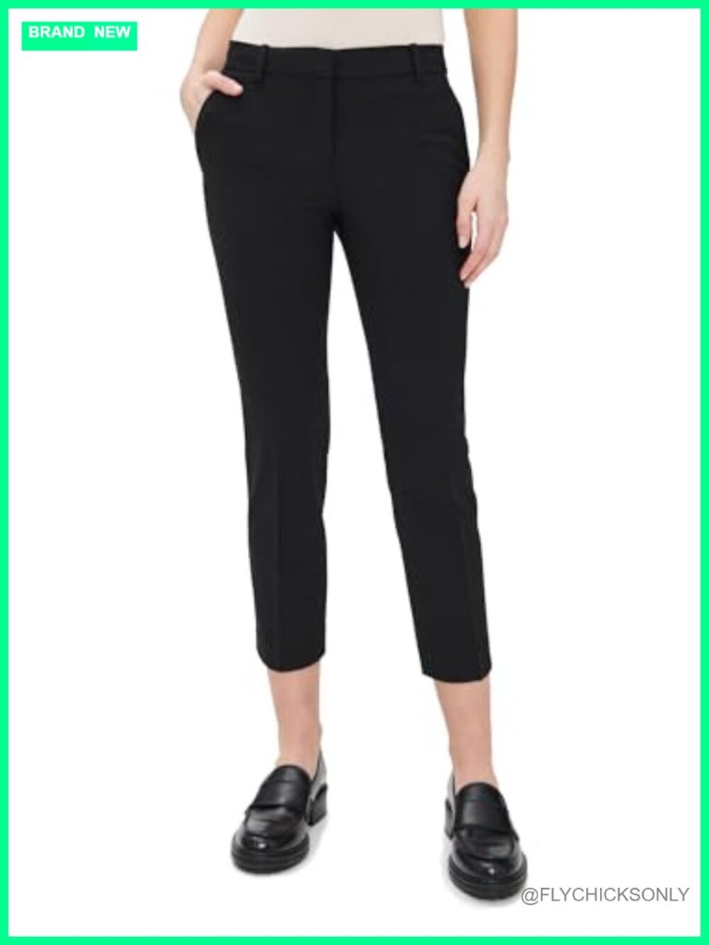 Straight Leg Cropped Suiting Trousers Pleated Front Work Pants